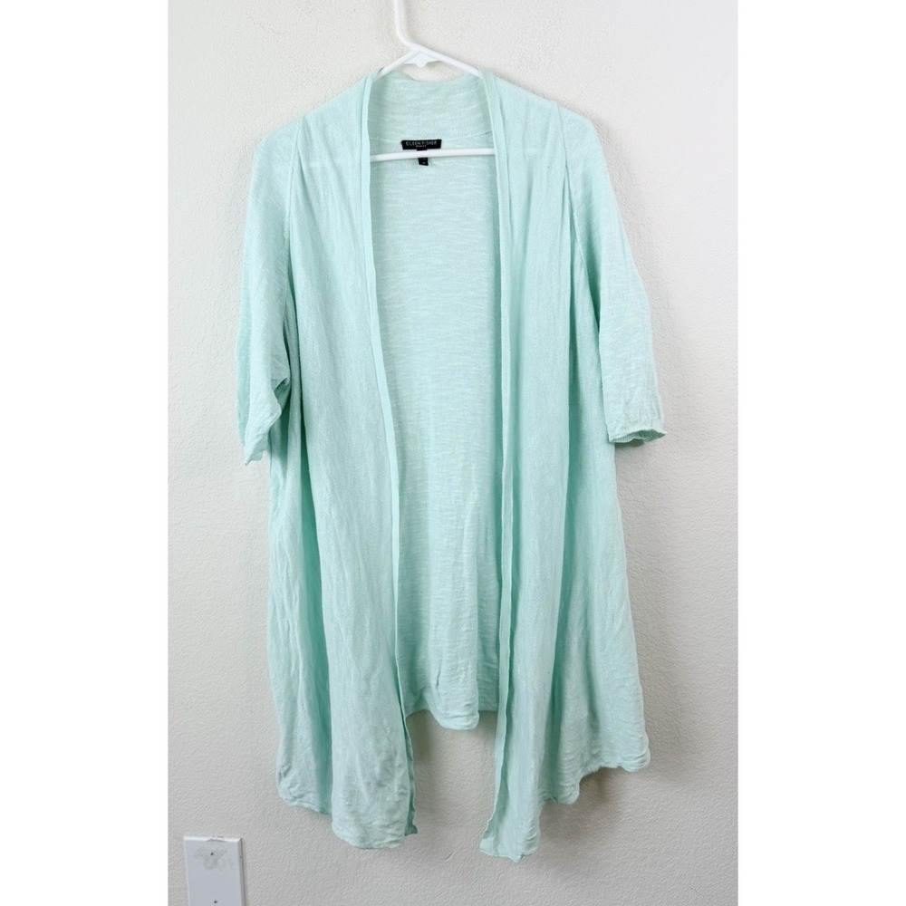 Eileen Fisher Mint Green Open Cardigan Topper Sz 1X Organic Linen Cotton Coastal